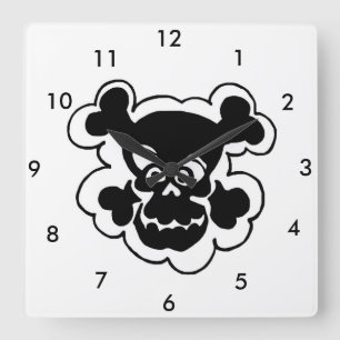 Horloge murale carrée personnalisée crâne noir de