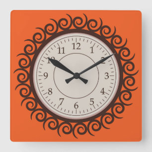 Horloge murale carrée tourbillon rond