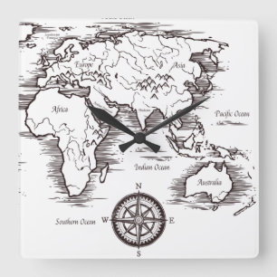 Horloge murale - Carte du monde Afrique Europe AU 