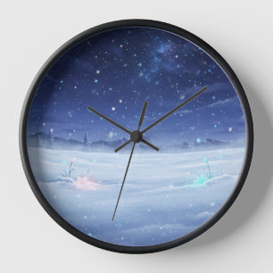 Horloge murale champ d'hiver étoilé