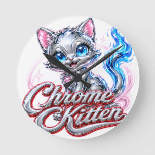 Horloge murale Chat chromé