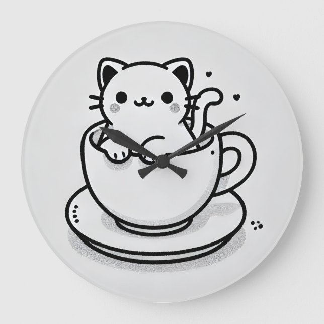 Horloge murale Chat mignon dans une tasse de thé (Recto)