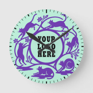 Horloge murale chat violet personnalisée à la ment