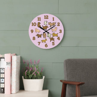 Horloge murale chiens dessin animé joyeux
