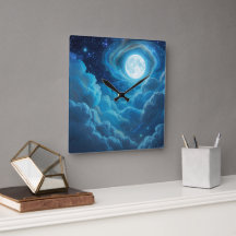 Horloge murale ciel nuageux au clair de lune