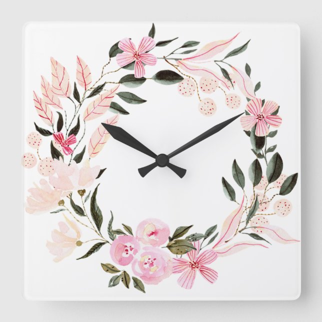 Horloge murale colorée artistique rose floral (Recto)