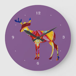 Horloge murale colorée ronde de cerfs (grande)