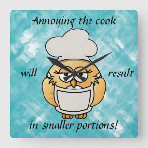 Horloge murale Cuisinière Chouette Bleue