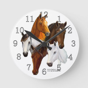 Horloge murale - customisée, 5 têtes de cheval