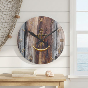 Horloge murale d'ancre nautique en bois de style r