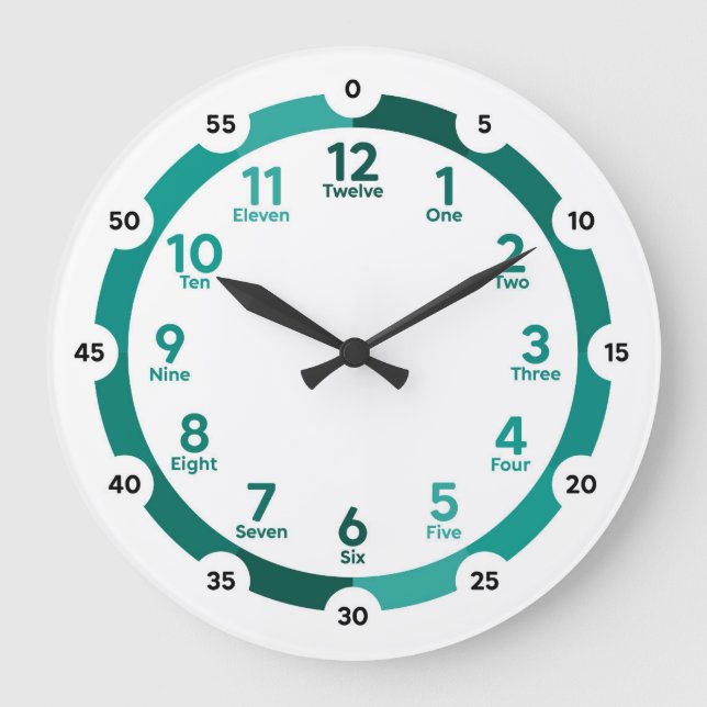 Horloge murale d'apprentissage - teintes Turquoise (Recto)