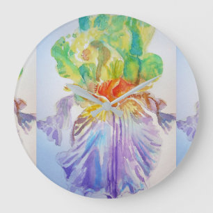 Horloge murale d'art floral Fleurs d'Iris Jaune Vi