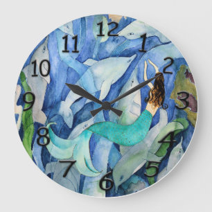 Horloge murale dauphins et sirène