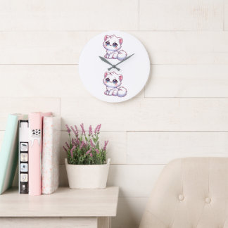 Horloge murale de chaton mignon Kawaii moelleux
