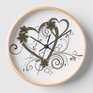 Horloge murale de conception florale, cadre en boi