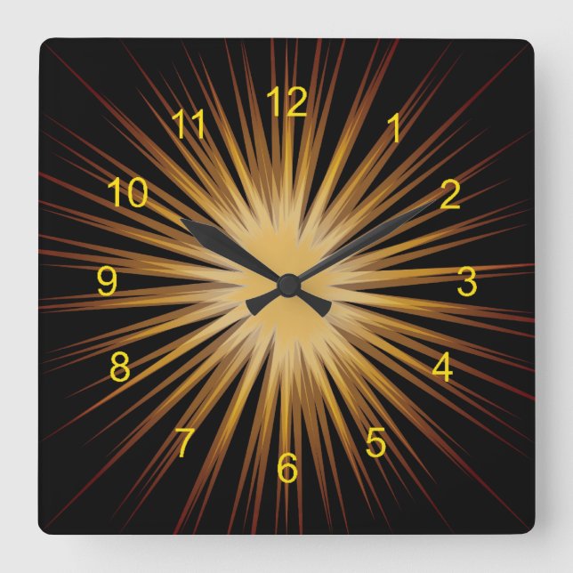 Horloge murale de conception Sunburst Or et Noir (Recto)