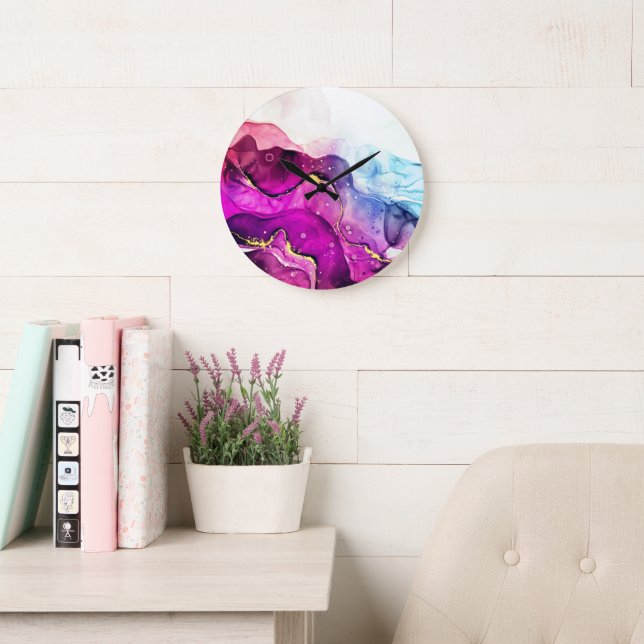 Horloge murale de couleur or rose violet moderne (Salle de lecture)