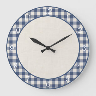 Horloge murale de cuisine de ferme à carreaux bleu