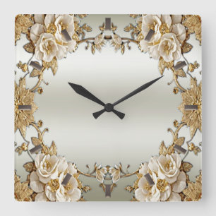 Horloge murale de fleurs blanches dorées