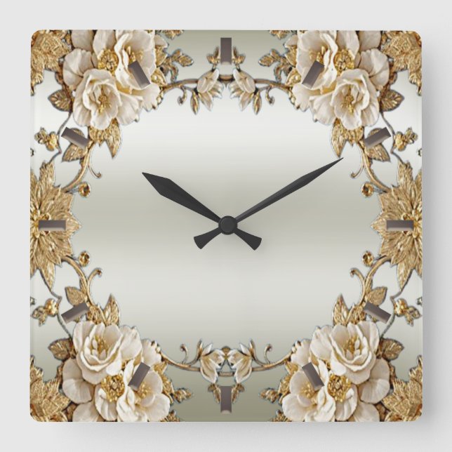 Horloge murale de fleurs blanches dorées (Recto)