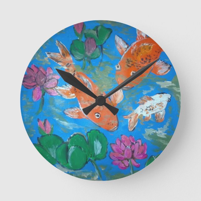 Horloge murale de Koi Amongst Lotus (Recto)