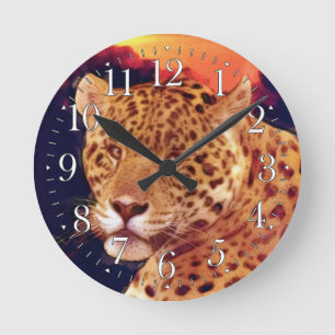 Horloge murale de la faune du gros chat Jaguar tac