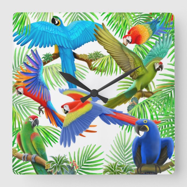 Horloge murale de la jungle de perroquets de Macaw (Recto)