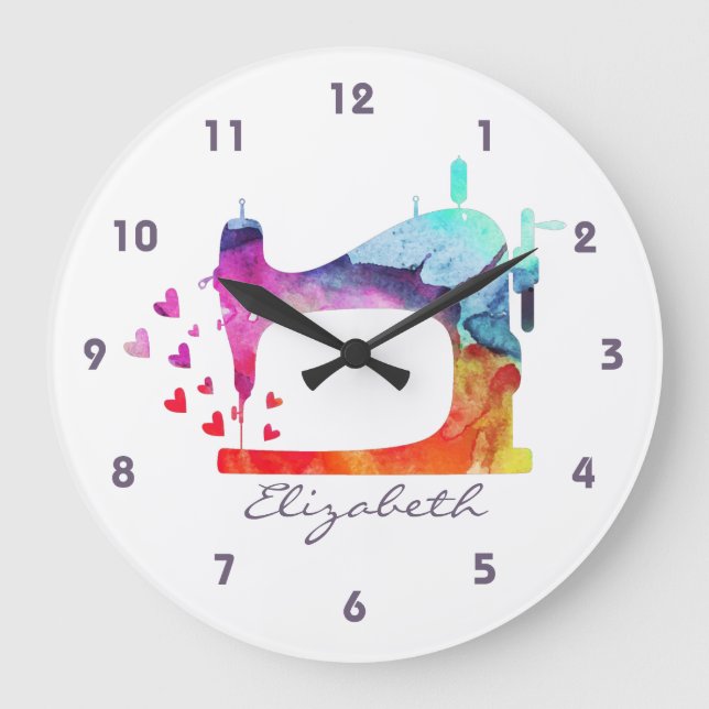 Horloge murale de la machine à coudre aquarelle (Recto)