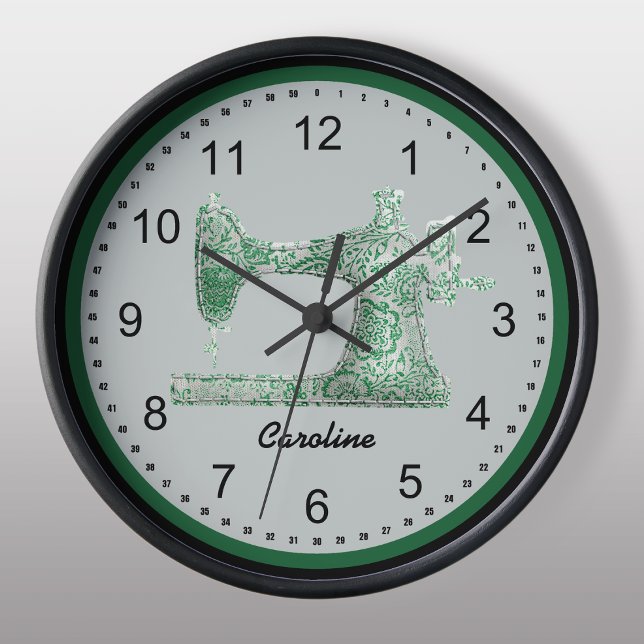 Horloge murale de la machine à coudre Damas verte (Créateur téléchargé)