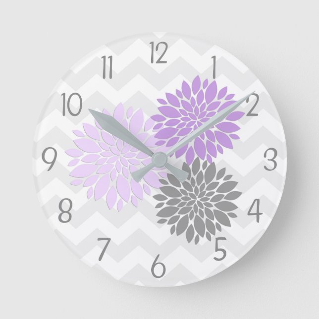 Horloge murale de la pouponnière à fleurs gris pou (Recto)
