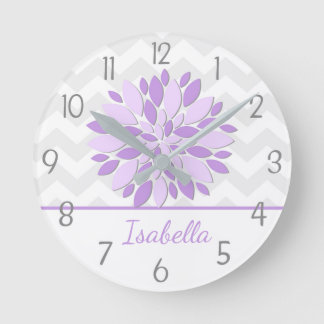 Horloge murale de la pouponnière à fleurs gris pou