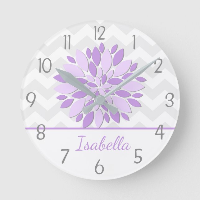 Horloge murale de la pouponnière à fleurs gris pou (Recto)