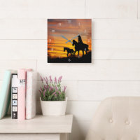 Horloge murale de la remorque Sunset Cowgirl