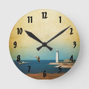 Horloge murale de la scène de la plage du phare