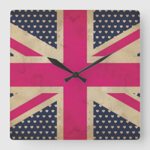 Horloge murale de l'ancien drapeau rose Union Jack