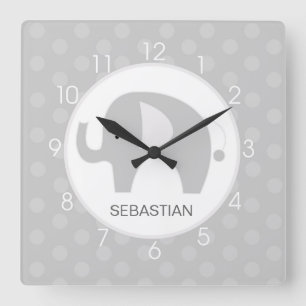 Horloge murale de l'éléphant gris et blanc