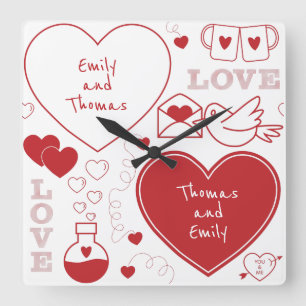 Horloge murale de motif de Valentine - rouge sur