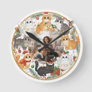Horloge murale de Noël pour chats avec photo de co