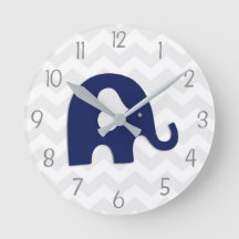 Horloge murale de nurserie éléphant gris bleu mari