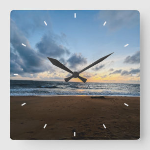 Horloge murale de plage de coucher de soleil océan