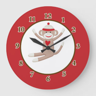 Horloge murale de singe de chaussette (rouge)
