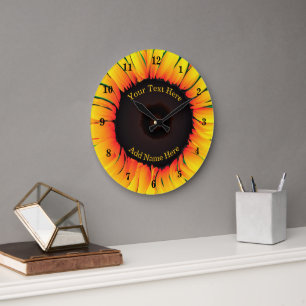 Horloge murale de tournesol avec nom de texte pers