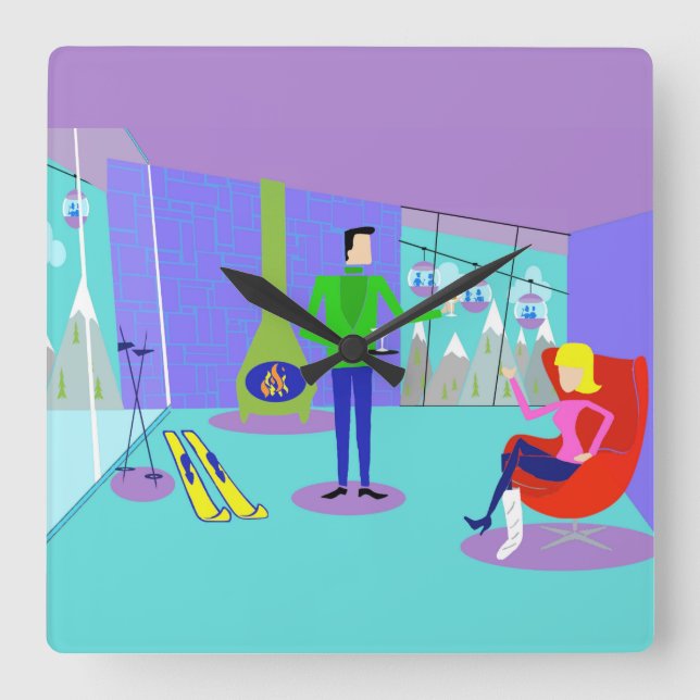 Horloge murale de vacances de ski rétros (Recto)