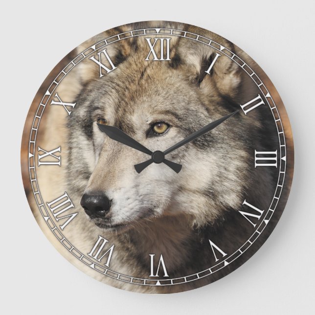 Horloge murale décorative de loup gris (Recto)