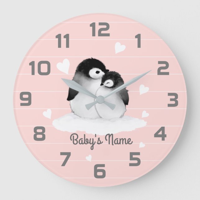 Horloge murale décorative pour nurserie en rose pâ (Recto)