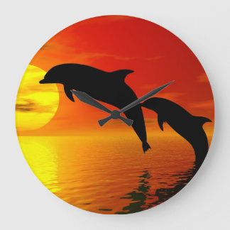 Horloge murale des dauphins couché de soleil