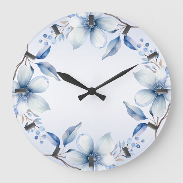 Horloge murale des fleurs bleues botaniques (Recto)