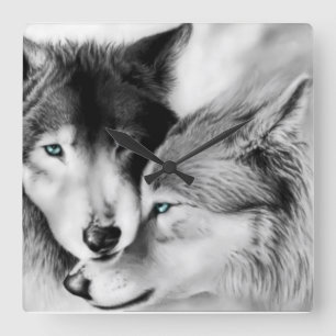 Horloge murale des loups amoureux