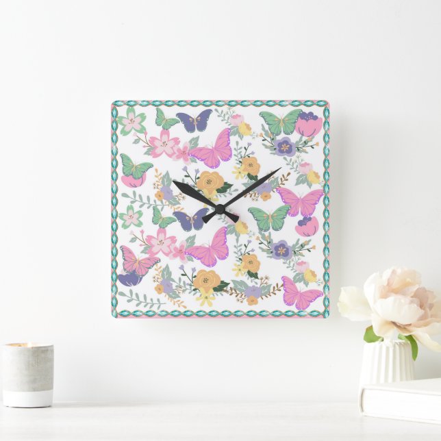 Horloge murale des papillons Pastel (Maison)