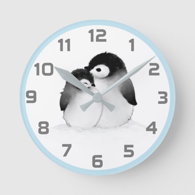Horloge murale des pingouins gris bleu mignon (Recto)